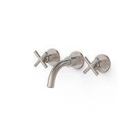 Grifo bimando en batería y empotrado para lavabo fabricado en latón con acabado acero de MONTBLANC TRES
