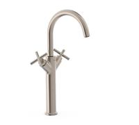 Grifo bimando extra alto para lavabo con volantes en latón y acabado acero de MONTBLANC TRES