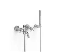 Grifo bimando mural de latón con acabado cromado para bañera con ducha de mano y caño MONTBLANC TRES