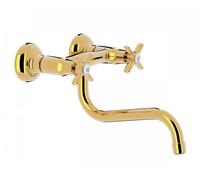 Grifo bimando para cocina mural con diseño clásico acabado dorado TRES