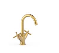 Grifo bimando para lavabo de latón con acabado oro mate MONTBLANC TRES