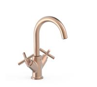 Grifo bimando para lavabo de latón con acabado oro rosa mate MONTBLANC TRES