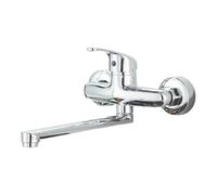 Grifo Cocina de Pared, Grifería de Fregadero Giratorio a 360 °, Mezclador Monomando de Acero Inoxidable 304, Agua Fría y Caliente, Cromo