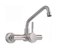 Grifo Cocina en la Pared con 2 Modos, Grifería de Fregadero Giratorio a 360 °, Mezclador Monomando de Acero Inoxidable 304, Aireador Extraíble, Agua Fría y Caliente, Cepillado