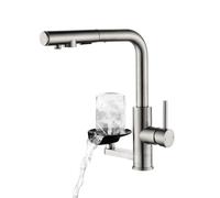 Grifo Cocina Extraible 3 vías lavatazas,LakeBayMZC Miscelatore Lavello Cucina 3 en 1 filtro de agua,grifos cocina fregadero 360°,torneira cozinha con 2 tipos chorro agua,Acero inoxidable 304 cepillado