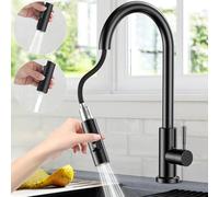 Grifo Cocina Extraible,Grifos Cocina Fregadero con 2 Modos de Flujo de Agua, Giratorio 360° Grifos Cocina Fregadero,Agua Frío y Calor Disponibles, Acero Inoxidable -Negro mate