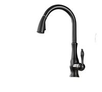Grifo Cocina Extraible Grifos de cocina plateados de una sola manija extraíbles con orificio giratorio de 360 grados.(Black-G3-8)