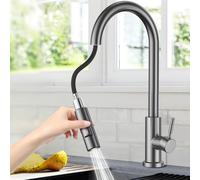 Grifo Cocina Extraible, Mezclador de Fregadero con Base Removible, 2 Funciones Caño Giratorio a 360° Grifo de Cocina Fregadero Agua Caliente y Fría de Acero Inoxidable (Gris)