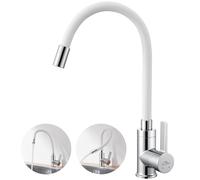 Grifo Cocina Flexible Blanco, Auralum Grifos Cocina Fregadero Giratorio 360 °, Mezclador de Fregadero con Manguera Flexible, Monomando Ahorro de Energía