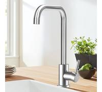 Grifo Cocina, Grifos Cocina Fregadero Giratorio 360°, Grifo de Cocina Agua Caliente y Fría de Acero Inoxidable 304,Cozinha L Monomando-Cepillado Plata