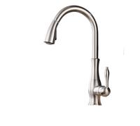 Grifo Cocina Grifos de cocina plateados de una sola manija extraíbles con orificio giratorio de 360 grados.(Nichel Brushed-G1-2)