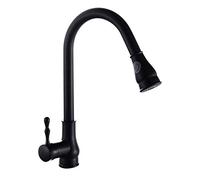 Grifo Cocina, Mezclador Cocina con rociador extraíble, latón, rotación 360 Grados, Cuello Cisne, 2 Modos Agua Caliente y fría, Grifo Mezclador Fregadero Negro Cocina.