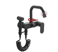 grifo cocina pared Grifo de cocina Rotación de 360 ° montada en la pared Agua caliente del Dos tipos de salidas de agua se pueden cambiar libremente Todo cobre Con pistola de presión-Negro