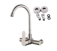 Grifo cocina pared Grifo mezclador de cocina acero inoxidable for montaje en pared, grifo for fregadero, manguera con rotación libre 360 grados, doble orificio(Style A)