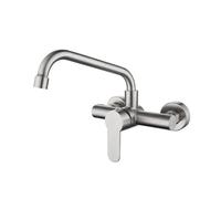 Grifo cocina pared Grifo mezclador de cocina acero inoxidable for montaje en pared, grifo for fregadero, manguera con rotación libre 360 grados, doble orificio(Style B)