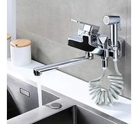 grifo cocina pared, pistola rociadora, doble orificio, revestimiento de cromo de cobre completo,grifos de cocina fregadero lavadero, válvula mezcladora de agua fría y caliente-Cromo B