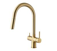 Grifo Cocina Tres Vias Extraible Oro Cepillado Giratorio a 360° Latón Grifo Fregadero 3 Vias Osmosis-Oro Cepillado