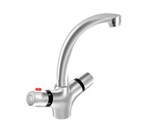 Grifo con termostato, grifo de cocina, grifo de lavabo con botón giratorio de dos manijas, acero inoxidable, giratorio 360°, grifo para baño o inodoro