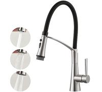 Grifo cromado monomando para fregadero de cocina, CREA, rotación de 360 grados, una sola palanca, pulverizador, acero_inoxidable