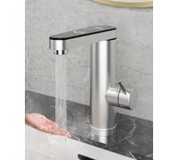 Grifo de agua caliente de acero inoxidable, grifo eléctrico con calentador de paso con indicador de temperatura digital, salida giratoria de 120 grados, armaturas eléctricas baño (salida de pantalla)