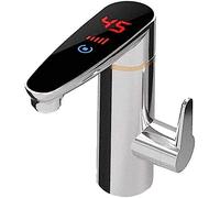 Grifo De Agua Caliente Eléctrico, Acero Inoxidable De Grado Alimenticio 5 Niveles De Ajuste De Temperatura Calentador De Agua Instantáneo Fregadero De Cocina Pantalla De Temperatura LED Cromado,A,