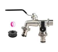 Grifo de agua de jardín, grifo anticongelante para lavadora con 2 tomas, de acero inoxidable, accesorio de tubería de fontanería para césped, garaje, patio, baño, cuarto de lavado