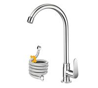 Grifo de agua fría, rodamiento de bolas de acero inoxidable, grifo de cocina de agua fría con una sola manija, grifo de agua fría para cocina, al aire libre, jardín y bar con manguera y tubo roscado