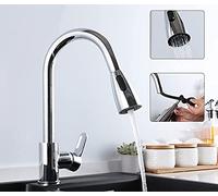 Grifo de Agua, grifos para Fregadero de Cocina, Grifo Mezclador para Fregadero con caño extraíble de latón, Grifo de Cocina Giratorio en frío y Caliente de una Sola manija, Cromado