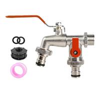 Grifo de agua universal de acero inoxidable de doble salida para jardín, válvula de grifo de agua al aire libre, 1/2 x 3/4 x 3/4, grifos para exteriores, divisor de manguera de 2 vías, kit de grifo