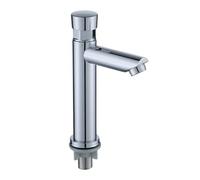 Grifo de Ahorro de Agua Con Medición de Cierre Automático Plateado - Retardo de Tiempo Público Con Botón Pulsador for Cocina Casera, Baño, Hotel(A)