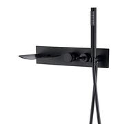 Grifo de bañera clásico con cabezal de ducha de mano, grifo de bañera siamés, grifo de bañera de una sola manija, grifo de llenado de bañera montado en la pared para baño, oro cepillado (negro)