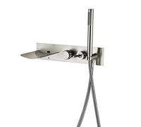 Grifo de bañera clásico con cabezal de ducha de mano, grifo de bañera siamés, grifo de bañera de una sola manija, grifo de llenado de bañera montado en la pared para baño, oro cepillado (Pvd cepillad
