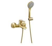 Grifo de bañera clásico de latón dorado cepillado montado en la pared juego de grifo de ducha de baño monomando multifuncional grifos mezcladores de ducha con 3 rociadores ABS ducha de mano, agua frí