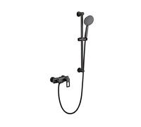 Grifo de bañera clásico grifo de bañera monomando grifo de bañera de agua fría y caliente grifo de llenado de bañera montado en la pared con cabezal de ducha de mano, barra de ducha elevable, negro m