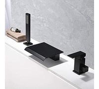 Grifo De Bañera De Cascada Negro, Grifo De Bañera Con Ducha De Mano, Grifo De Bañera De Baño Montado En Cubierta De Una Sola Manija De 3 Agujeros, Grifo Mezclador De Baño,bonny369