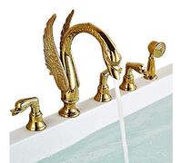 Grifo de bañera de cisne generalizado Mezclador de bañera dorada Tapeada Monta Mango 3 Mango Swan Bail Ducha con cabeza de revisión de manos, grifo cisno C C LWX
