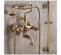 Grifo De Bañera De Montaje En Pared De Latón Antiguo, Llenador De Bañera De Montaje En Pared, Grifo De Bañera De Latón Cepillado, Grifo Mezclador De Ducha De Baño De Doble Manija, Juego De Grifo De D