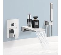 Grifo de bañera de montaje en pared, moderno caño de cascada de una sola manija con rociador de ducha de mano, acabado cromado, juego de grifo de baño