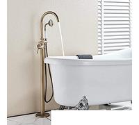 Grifo De Bañera Grifo De Bañera De Níquel Cepillado Conjunto De Mezclador De Bañera De Baño Montado En El Piso Sistema De Ducha De Baño Con Caño Giratorio De Una Manija Independiente, Latón Antiguo