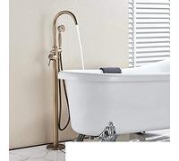 Grifo De Bañera Grifo De Bañera De Níquel Cepillado Conjunto De Mezclador De Bañera De Baño Montado En El Piso Sistema De Ducha De Baño Con Caño Giratorio De Una Manija Independiente, Latón Antiguo