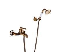 Grifo De Bañera, Grifo De Ducha Con Ducha De Mano, Latón Mezclador Monomando Baño Y Ducha, Incluye Soporte Y Manguera De 150 Cm, Montaje En Pared, Acabado Latón Envejecido