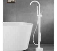 Grifo de bañera independiente blanco, juego de ducha con mezclador de una sola palanca, boquilla giratoria de 360°, diseño moderno para una actualización elegante del baño, fácil instalación y ahorro