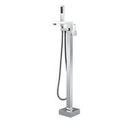 Grifo de bañera independiente clásico, grifo cuadrado de una sola manija con boquilla de cascada, grifos de baño de latón, ducha montada en el piso con ducha de mano y juego de manguera de ducha, cro