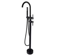 Grifo De Bañera Independiente Con Cuello De Cisne, Montaje En Suelo, Llenador De Bañera De Latón, Grifos De Bañera Independientes Con Ducha De Mano Y Caño Giratorio De 360°, Negro Mate B, Negro Mate