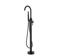 Grifo De Bañera Independiente Con Cuello De Cisne, Montaje En Suelo, Llenador De Bañera De Latón, Grifos De Bañera Independientes Con Ducha De Mano Y Caño Giratorio De 360°, Negro Mate B, Negro Mate