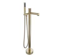 Grifo de bañera independiente de latón montado en el suelo, juego de relleno de bañera de un solo mango, multifuncional, grifos mezcladores de ducha con ducha de mano a presión, negro, dorado