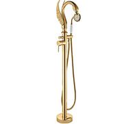 Grifo de bañera Independiente de Lujo Color Oro con Ducha de Mano, Monomando, Mezclador de bañera y Ducha montado en el Suelo.