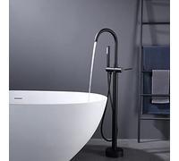Grifo de bañera independiente negro, llenador de bañera de montaje en suelo, grifos de bañera independientes, grifo mezclador monomando de latón con teleducha para bañera y ducha exterior económica