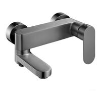 Grifo de bañera montado en la pared con ducha de mano, grifo mezclador de latón macizo gris cromado, desviador de boquilla giratoria para baño, distancia central ajustable de 5.3 a 6.6 pulgadas