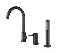 Grifo de bañera negro 3 en 1 con ducha de mano extraíble, grifo mezclador monomando elegante para una experiencia de baño lujosa, accesorio de baño moderno.